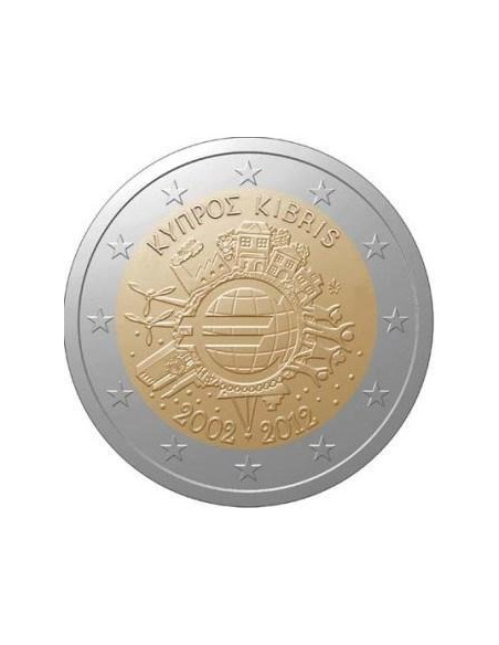 Awers monety Cypr 2 euro 2012 10lecie banknotów i monet euro Cypr