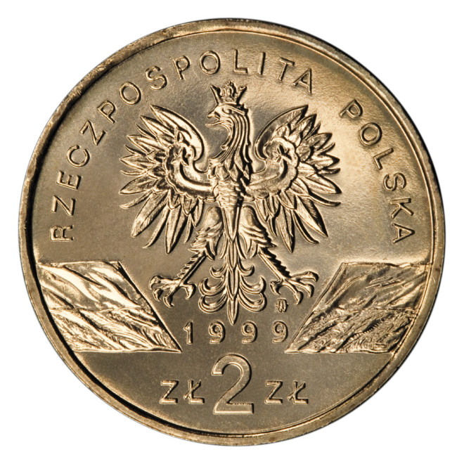 Rewers monety 2 zł 1999 Zwierzęta świata: Wilk łac. Canis lupus