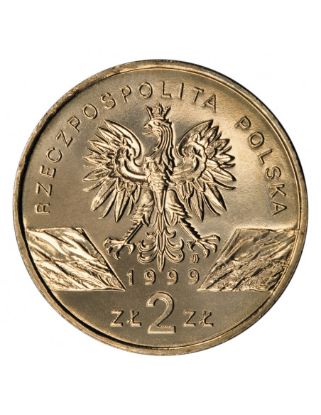 Rewers monety 2 zł 1999 Zwierzęta świata: Wilk łac. Canis lupus
