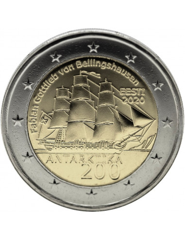 Awers monety 2 euro 2020 200lecie pierwszej wyprawy antarktycznej