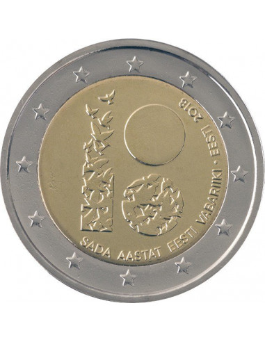 Awers monety 2 euro 2018 Pierwsze stulecie istnienia Republiki Estońskiej 19182018