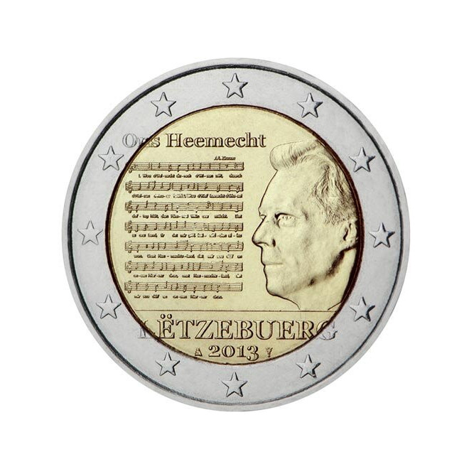 Rewers monety Luksemburg 2 euro 2013 Hymn narodowy Luksemburga