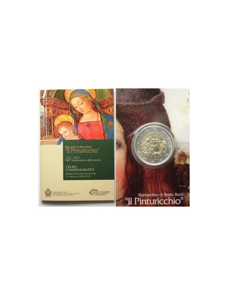 Rewers monety San Marino 2 euro 2013 500 rocznica śmierci Pinturicchiego
