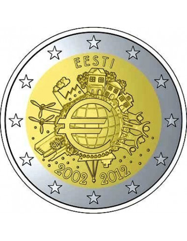 Awers monety 2 euro 2012 10lecie banknotów i monet euro Estonia