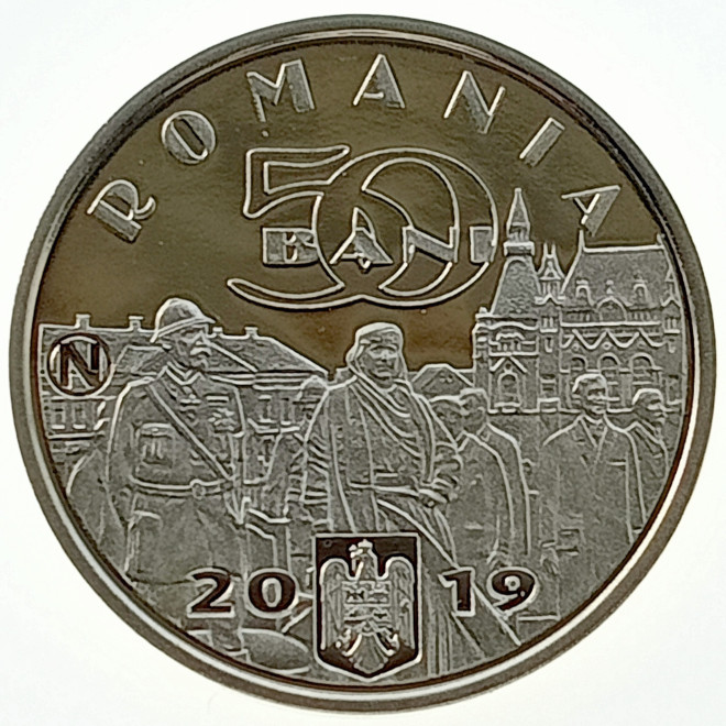 Rewers monety Rumunia 50 Bani 2019 Ferdynand I „Zjednoczyciel” król Rumunii