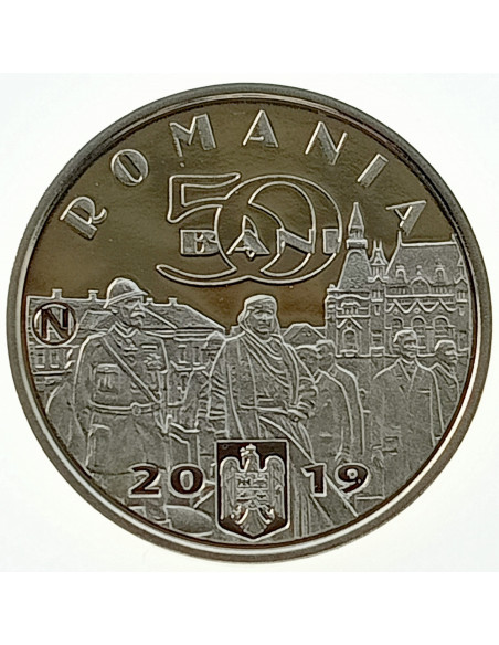 Rewers monety Rumunia 50 Bani 2019 Ferdynand I „Zjednoczyciel” król Rumunii