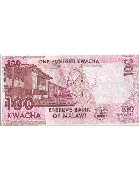 Tył banknotu Malawi 100 Kwacha 2020 UNC