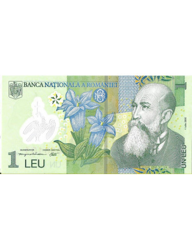 Przód banknotu Rumunia 1 Lei 2005 UNC