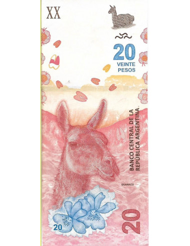 Przód banknotu Argentyna 20 Peso 2017 UNC