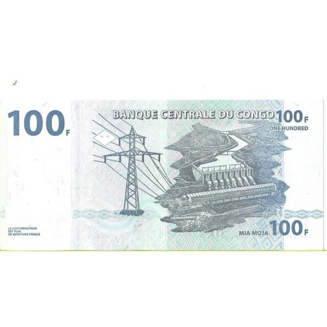 Tył banknotu DMK Zair 100 Franków 2013 UNC
