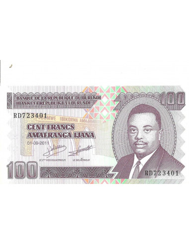 Przód banknotu Burundi 100 Franków 2011 UNC