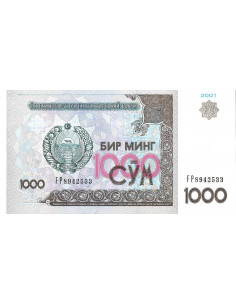 Przód banknotu Uzbekistan 1000 Som 2001 UNC