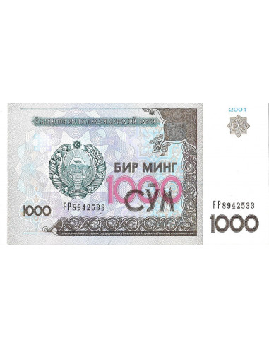 Przód banknotu Uzbekistan 1000 Som 2001 UNC