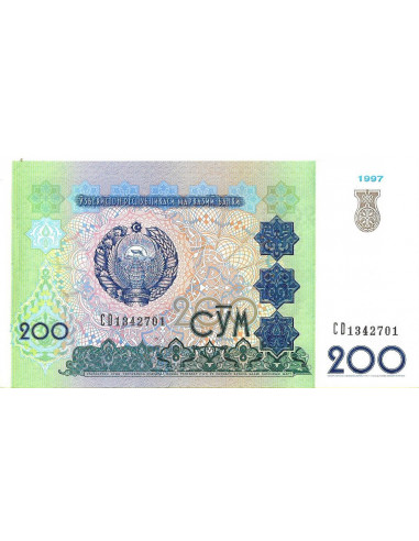 Przód banknotu Uzbekistan 200 Som 1997 UNC