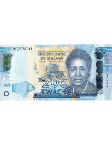 Przód banknotu Malawi 200 Kwacha 2020 UNC