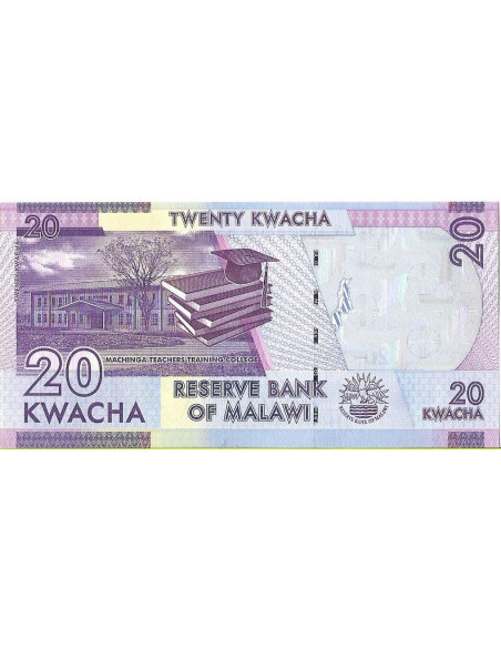 Tył banknotu Malawi 20 Kwacha 2020 UNC