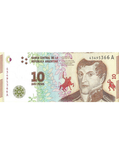 Przód banknotu Argentyna 10 Peso 2016 UNC
