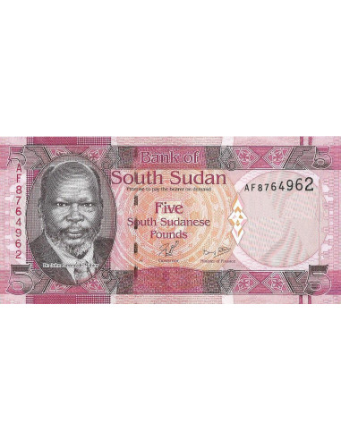 Przód banknotu Sudan Południowy 5 Funtów 2011 UNC