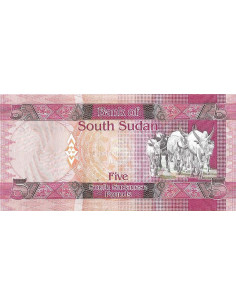 Przód banknotu Sudan Południowy 5 Funtów 2011 UNC 2