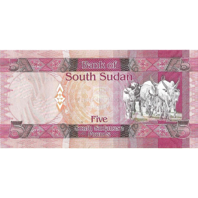 Tył banknotu Sudan Południowy 5 Funtów 2011 UNC