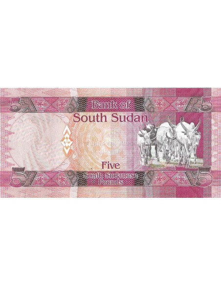 Tył banknotu Sudan Południowy 5 Funtów 2011 UNC
