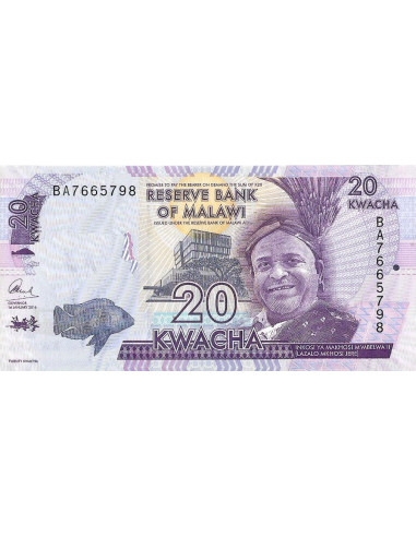Przód banknotu Malawi 20 Kwacha 2016 UNC