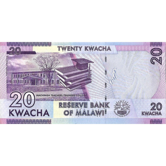 Tył banknotu Malawi 20 Kwacha 2016 UNC