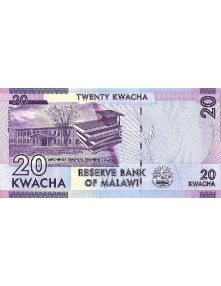 Tył banknotu Malawi 20 Kwacha 2016 UNC