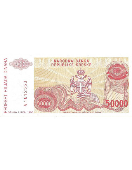 Tył banknotu Bośnia i Hercegowina 50 000 Dinar UNC