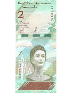 Przód banknotu Wenezuela 2 Bolivar 2018 UNC
