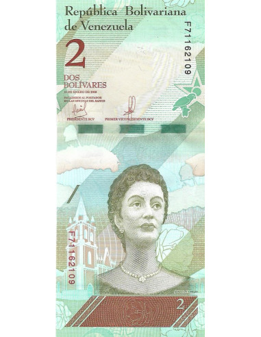 Przód banknotu Wenezuela 2 Bolivar 2018 UNC