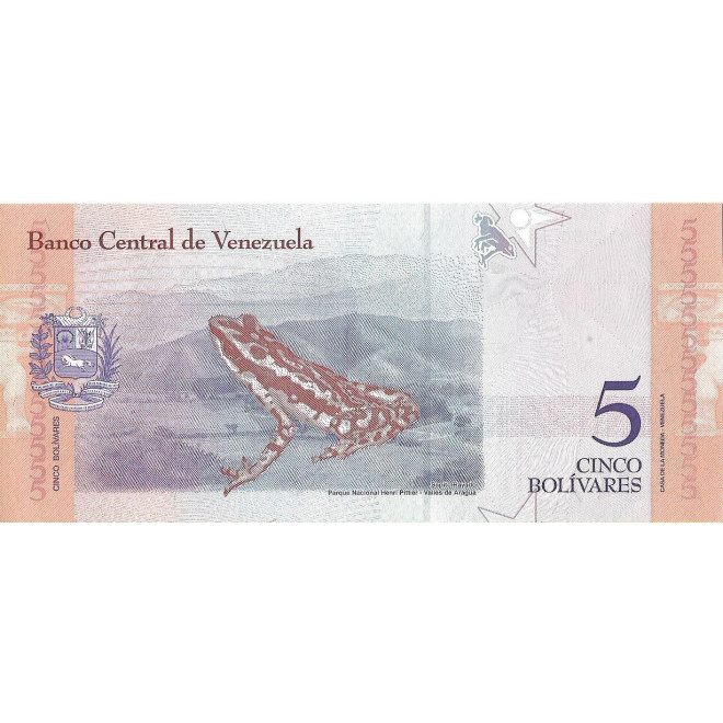 Tył banknotu Wenezuela 5 Bolivar 2018 UNC