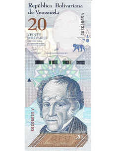 Przód banknotu Wenezuela 20 Bolivar 2018 UNC