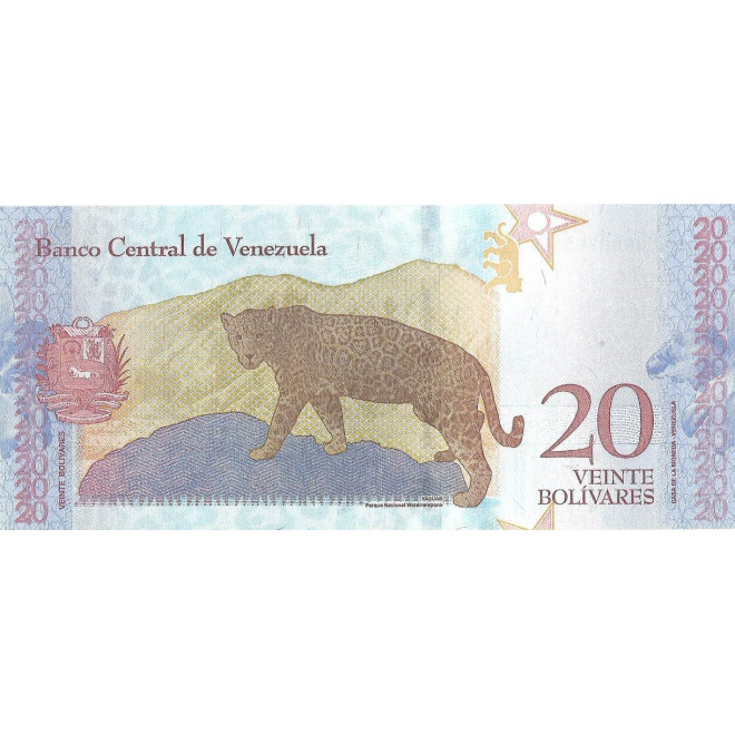 Tył banknotu Wenezuela 20 Bolivar 2018 UNC