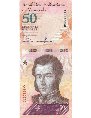 Przód banknotu Wenezuela 50 Bolivar 2018 UNC