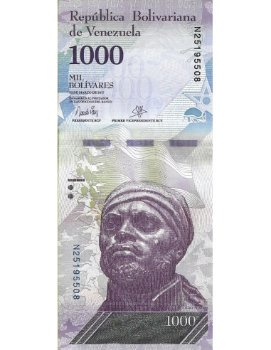 Przód banknotu Wenezuela 1000 Bolivar 2017 UNC