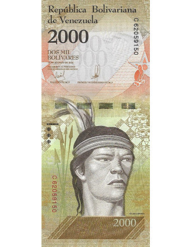 Przód banknotu Wenezuela 2000 Bolivar 2016 UNC