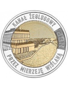 Awers monety 5 zł 2023 Odkryj Polskę Kanał Mierzei Wiślanej