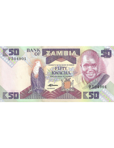 Przód banknotu Zambia 50 Kwacha 1986 UNC