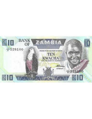 Przód banknotu Zambia 10 Kwacha 1986 UNC