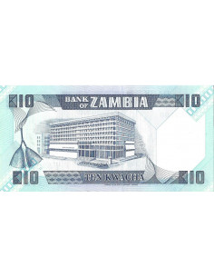 Przód banknotu Zambia 10 Kwacha 1986 UNC 2