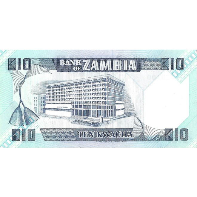 Tył banknotu Zambia 10 Kwacha 1986 UNC