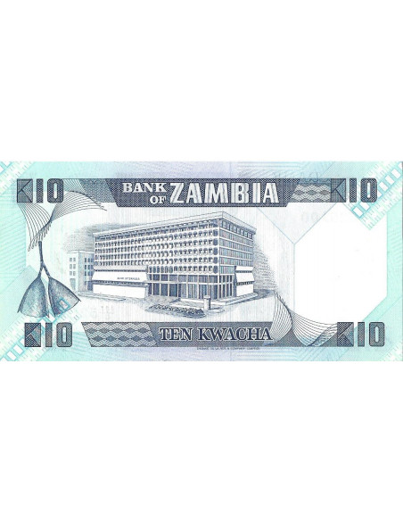 Tył banknotu Zambia 10 Kwacha 1986 UNC