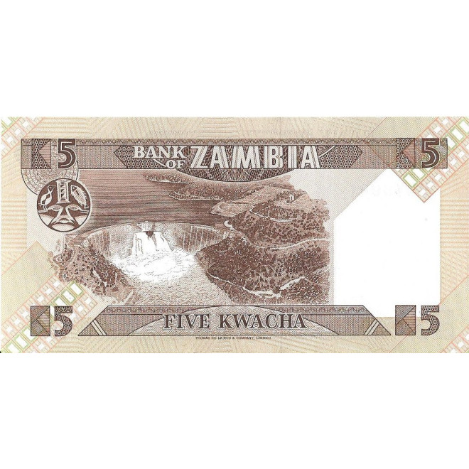 Tył banknotu Zambia 5 Kwacha 1986 UNC