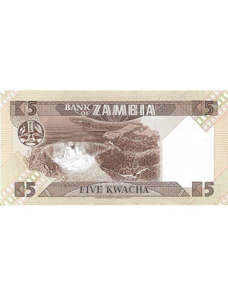Tył banknotu Zambia 5 Kwacha 1986 UNC