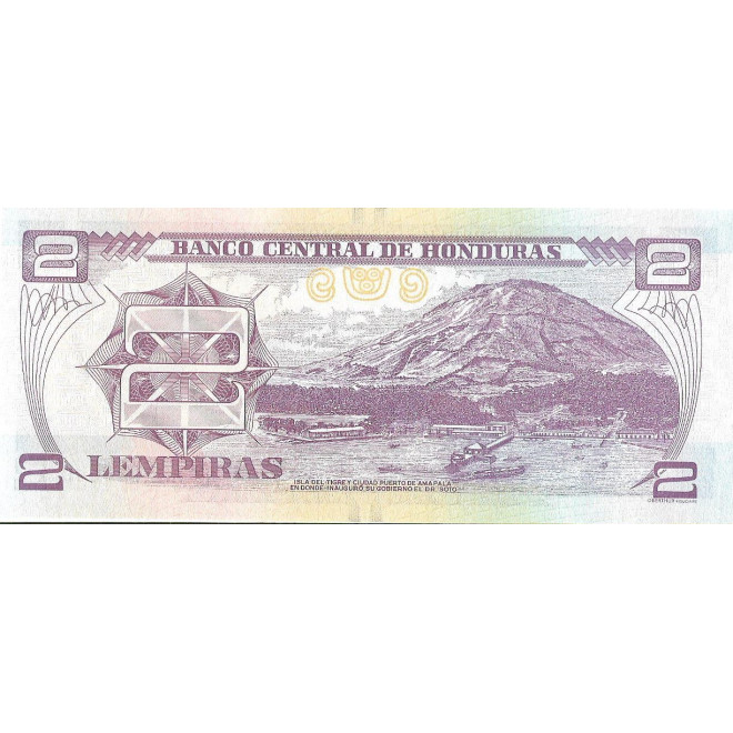 Tył banknotu Honduras 2 Lempira 2019 UNC