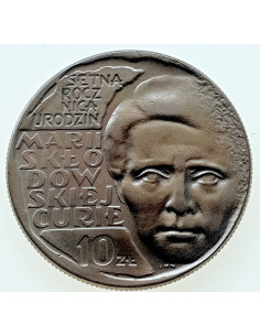 Awers monety 10 Złotych 1967 100 rocznica urodzin Maria Skłodowska Curie