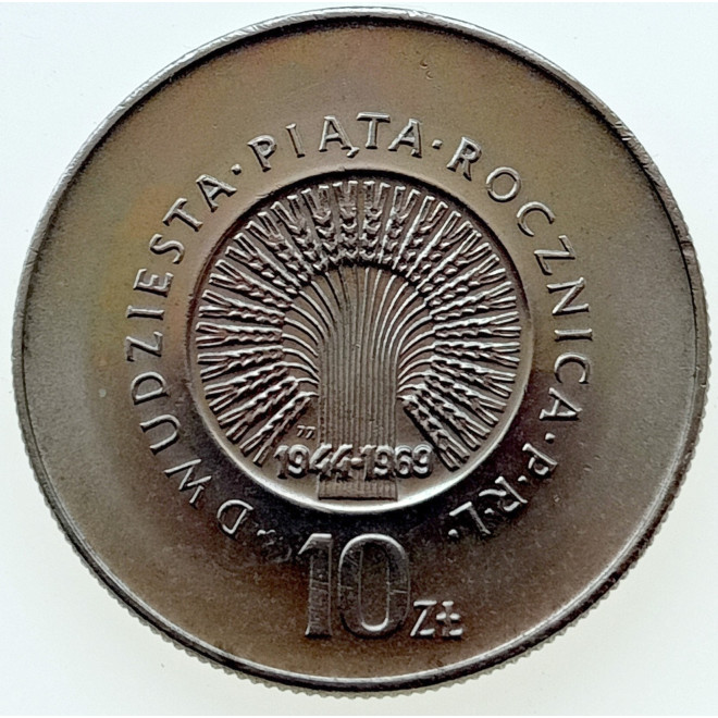 Rewers monety 10 Złotych 1969 25 lat PRL