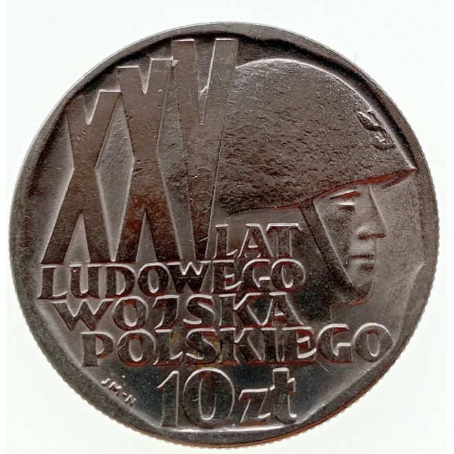 Rewers monety 10 Złotych 1968 25 lat Ludowego Wojska Polskiego