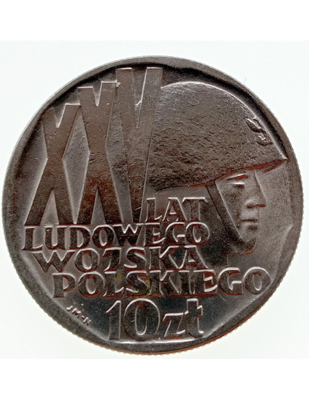 Rewers monety 10 Złotych 1968 25 lat Ludowego Wojska Polskiego